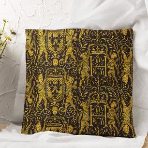 Mittelalterliche Tapestry Gold und Schwarz Kissen