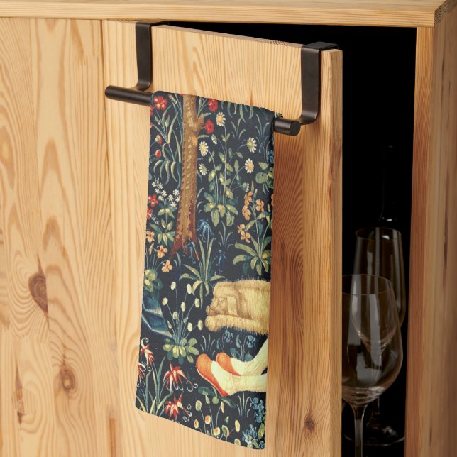 Mittelalterliche Tapisserie-Hirten und Schafe Geschirrtuch (Drittel gefaltet)