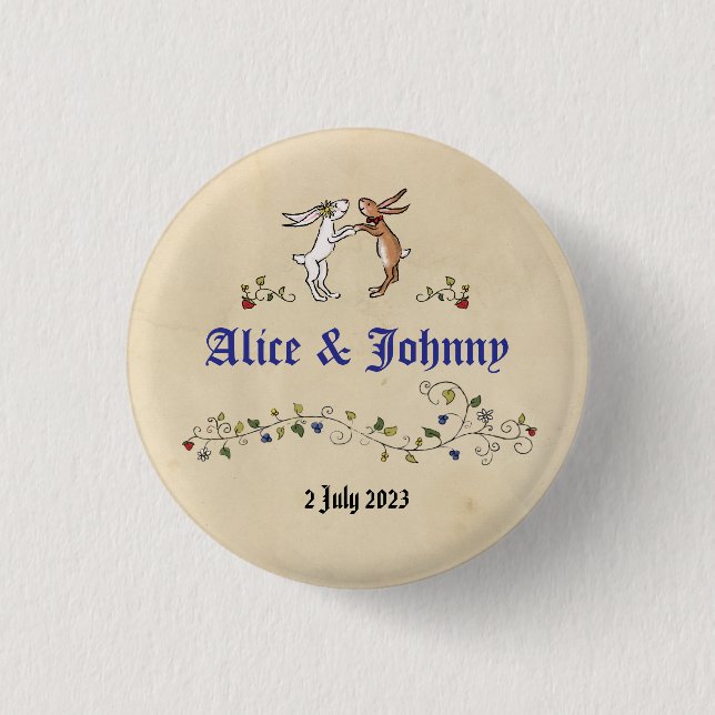 Mittelalterliche Tiere Braut und Bräutigam um Abze Button (Vorderseite)
