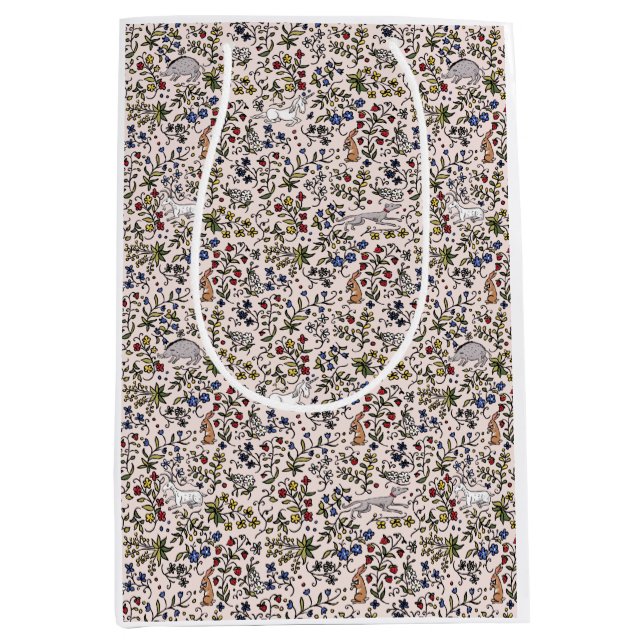 Mittelalterliche Tiere Mill fleurs rosa Geschenkta Mittlere Geschenktüte (Vorderseite)