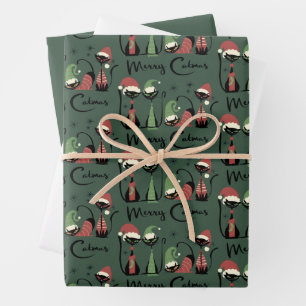 Mittelalterliche Weihnachtskatzen im Atomic-Stil d Geschenkpapier Set