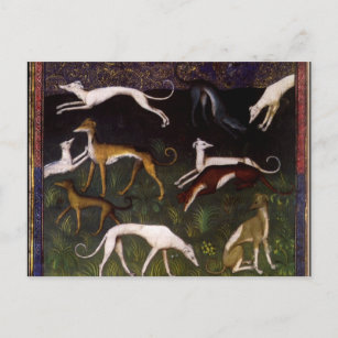 Mittelalterliche Windhunde im tiefen Wald Postkarte