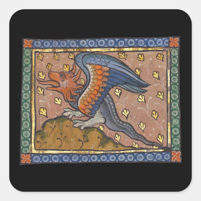 Mittelalterlicher Bestiardrache c. 1270 Quadratischer Aufkleber (Vorderseite)