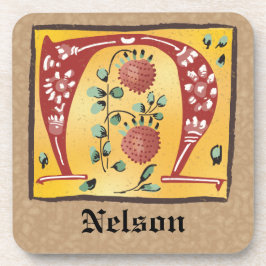 mittelalterlicher blorbeleuchteter Letter N Monogr Getränkeuntersetzer