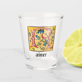 mittelalterlicher blorbeleuchteter Letter R Monogr Schnapsglas