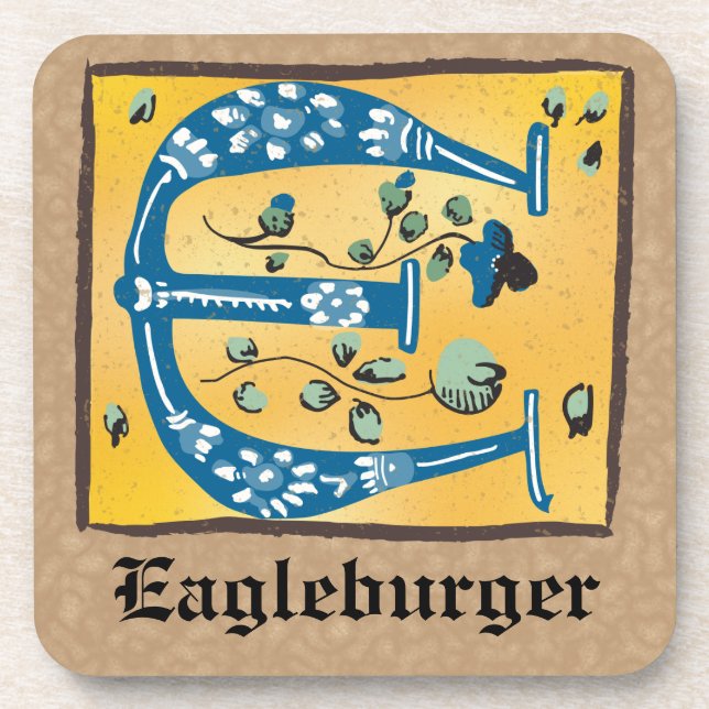 mittelalterlicher blutlichter Letter E Monogramm Getränkeuntersetzer (Vorderseite)