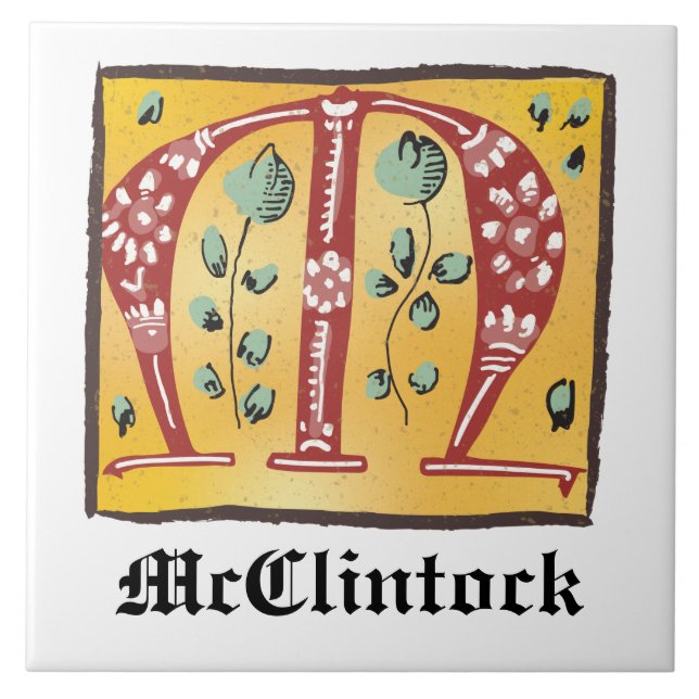 mittelalterlicher blutlichter Letter M Monogramm Fliese (Vorderseite)