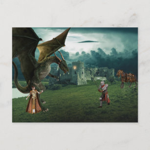 Mittelalterlicher Drache Elf Prinzessin Ritter Postkarte