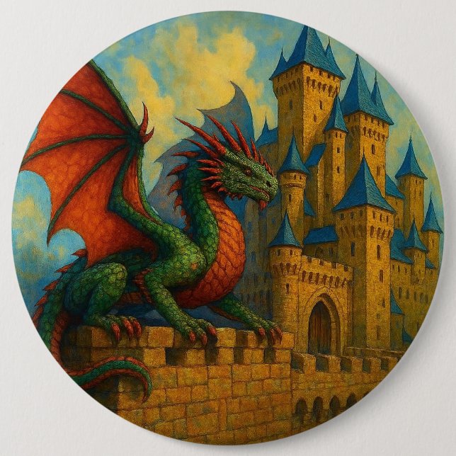 Mittelalterlicher Drachenburgbeschützer Button (Vorderseite)