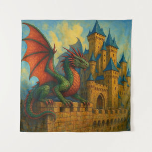 Mittelalterlicher Drachenburgbeschützer Wandteppich