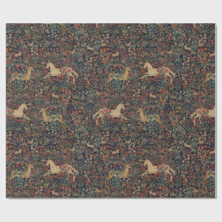 Mittelalterlicher Einhorn-Mitternachts-Blumengarte Geschenkpapier