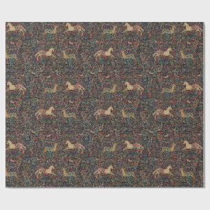 Mittelalterlicher Einhorn- und Hirsch-Mitternachts Geschenkpapier