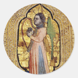 Mittelalterlicher Engel mit Harp Gold Italienische Runder Aufkleber