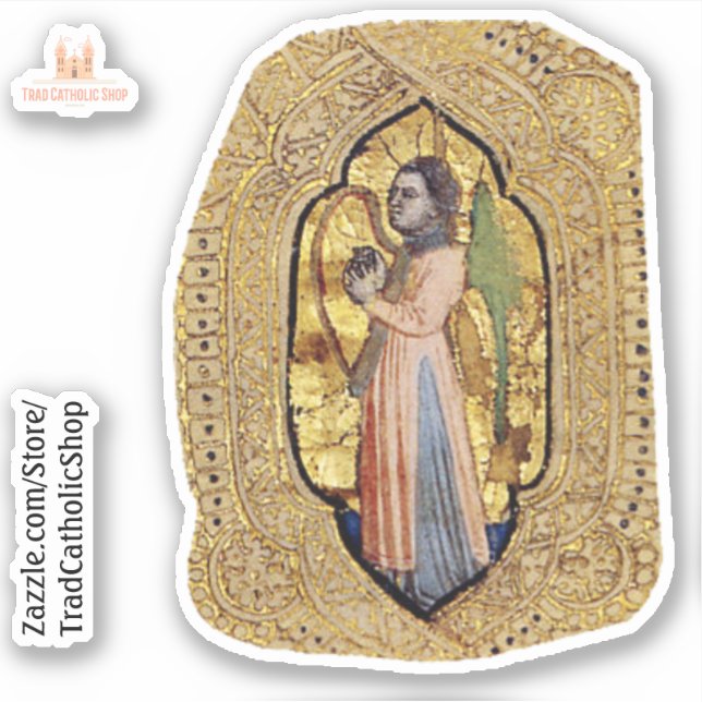 Mittelalterlicher Engel mit Harp Gold Renaissance  Aufkleber (Vorderseite)