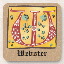mittelalterlicher, floraler Buchstabe W Monogramm Getränkeuntersetzer