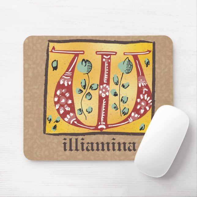 mittelalterlicher, floraler Buchstabe W Monogramm Mousepad (Mit Mouse)