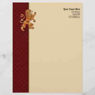 Mittelalterlicher goldener Löwe rote Fleur de Lis Briefbogen