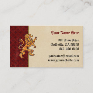 Mittelalterlicher goldener Löwe rote Fleur de Lis Visitenkarte