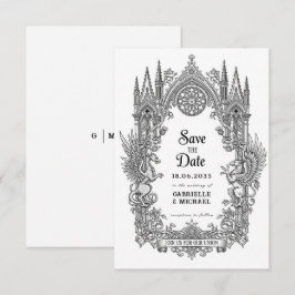 Mittelalterlicher gotischer Drache Greif Schwarz R Save The Date