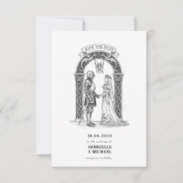 Mittelalterlicher gotischer Ritter Braut Bräutigam Save The Date