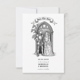 mittelalterlicher gotischer Ritter Braut Bräutigam Save The Date