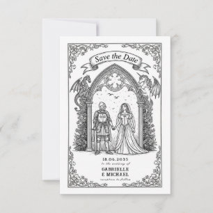 Mittelalterlicher gotischer Ritter Braut Bräutigam Save The Date