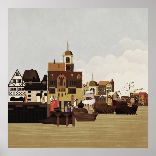 mittelalterlicher Hafen Poster (Vorne)