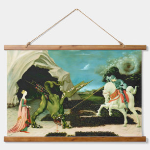 Mittelalterlicher Heiliger Georg und der Drache Wandteppich Mit Holzrahmen