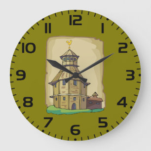 Mittelalterlicher hölzerner Wachtturm und Festung Große Wanduhr