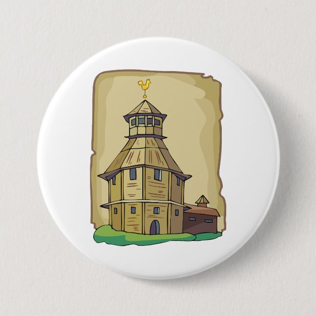 Mittelalterlicher hölzerner Wachturm und Festung Button (Vorderseite)