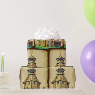 Mittelalterlicher hölzerner Wachturm und Festung Geschenkpapier