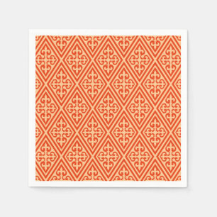 Mittelalterlicher KreuzDamast - Korallenorange und Serviette