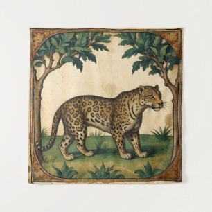 Mittelalterlicher Leopard mit Bäumen Kunst, Kultur Wandteppich