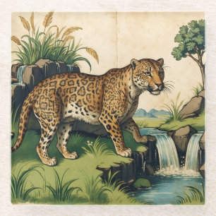 Mittelalterlicher Leopard mit Blick auf den Atlant Glasuntersetzer