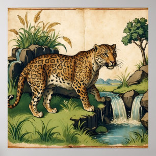 Mittelalterlicher Leopard mit Blick auf den Atlant Poster