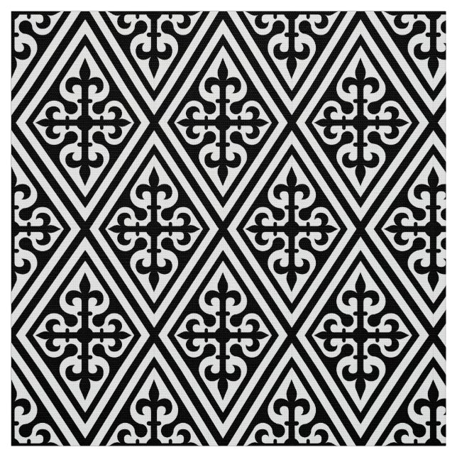Mittelalterlicher Querdamast - Schwarzweiss Stoff (Muster)