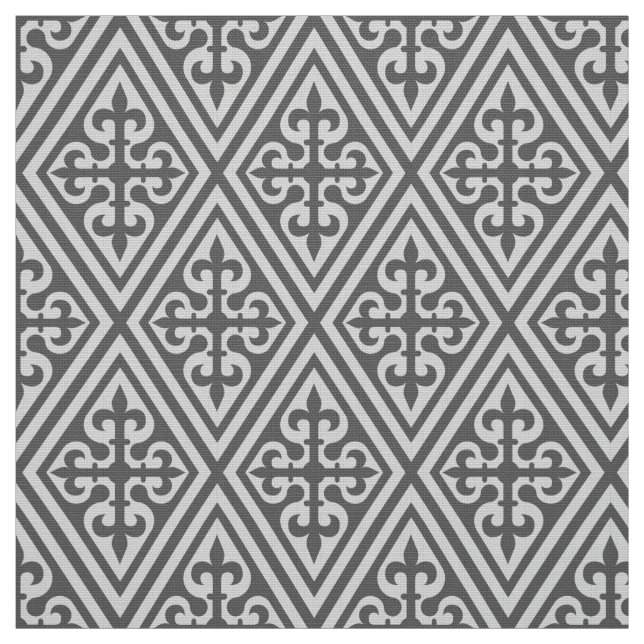 Mittelalterlicher Querdamast - silbernes Grau/Grau Stoff (Muster)