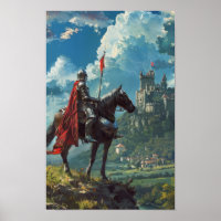 Mittelalterlicher Ritter auf einem Reiseplakat