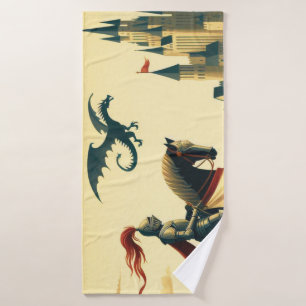 Mittelalterlicher Ritter/Drache/Burgfantsänger Badehandtuch