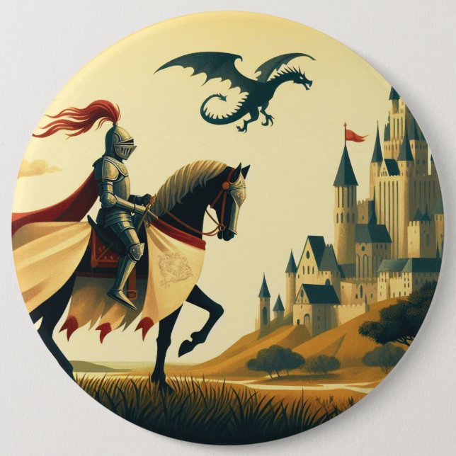 Mittelalterlicher Ritter/Drache/Burgfantsänger Button (Vorderseite)