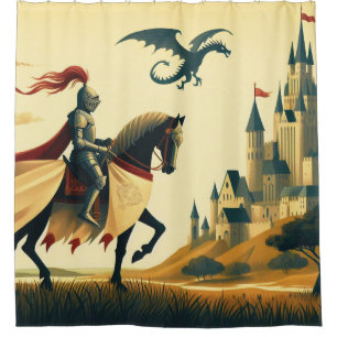 Mittelalterlicher Ritter/Drache/Burgfantsänger Duschvorhang