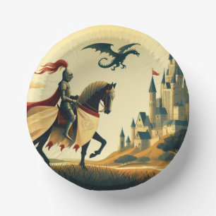 Mittelalterlicher Ritter/Drache/Burgfantsänger Pappteller