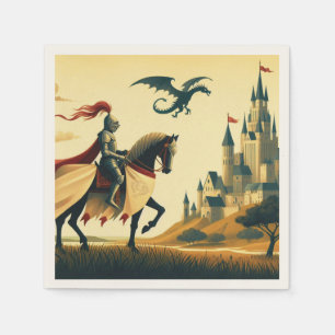 Mittelalterlicher Ritter/Drache/Burgfantsänger Serviette