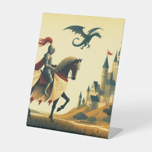 Mittelalterlicher Ritter/Drache/Burgfantsänger Sockelschild