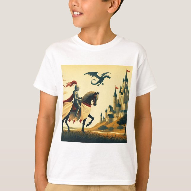 Mittelalterlicher Ritter/Drache/Burgfantsänger T-Shirt (Vorderseite)