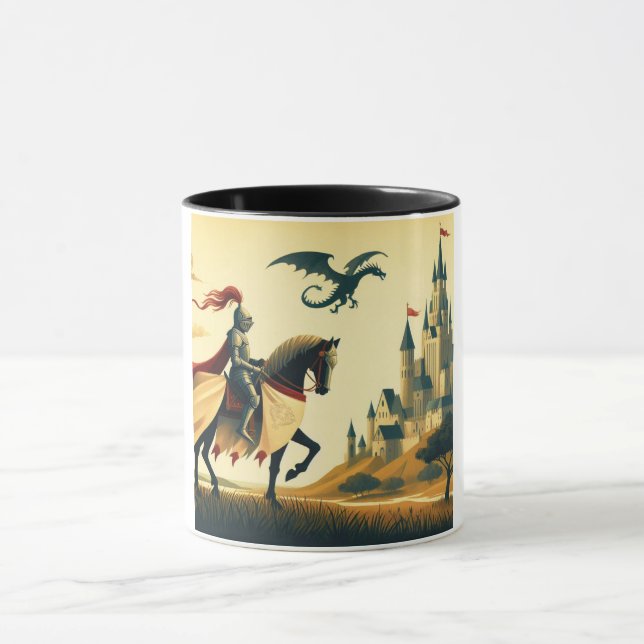 Mittelalterlicher Ritter/Drache/Burgfantsänger Tasse (Zentrum)