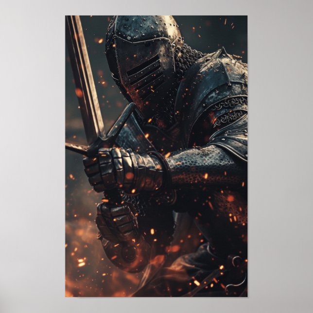 Mittelalterlicher Ritter in Aktion - Gedicht der B Poster (Vorne)