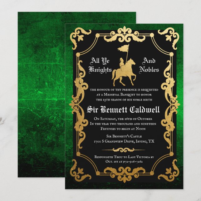 Mittelalterlicher Ritter Jousting Geburtstag Einla Einladung (Vorne/Hinten)