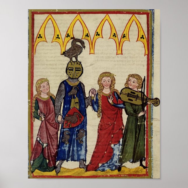 Mittelalterlicher Ritter mit Gans auf seinem Kopf Poster (Vorne)