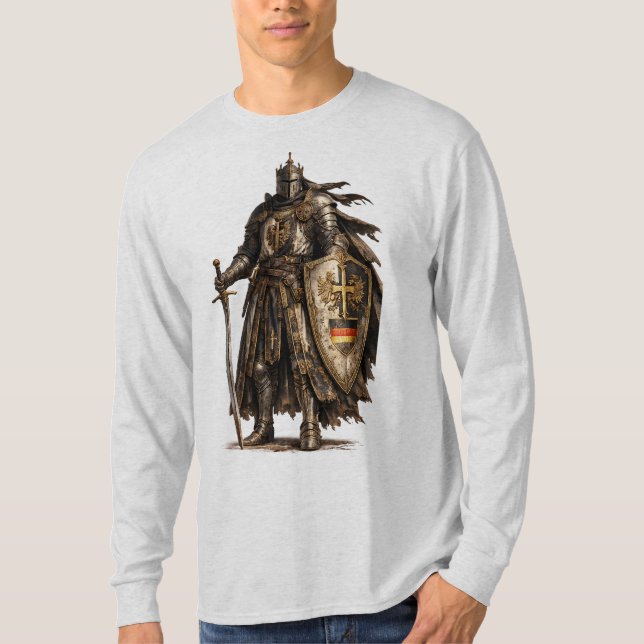 Mittelalterlicher Ritter Samurai Krieger Herren La T-Shirt (Vorderseite)